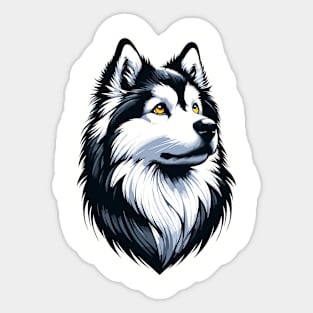 Stunning and Cool American Eskimo Dog Monochrome and Gold Portrait for Father's Day Sticker